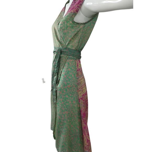 Y2k Vintage Urban Nomad Womens S/M 100%Silk Wrap Dress Cottagecore Patchwork - Picture 4 of 11